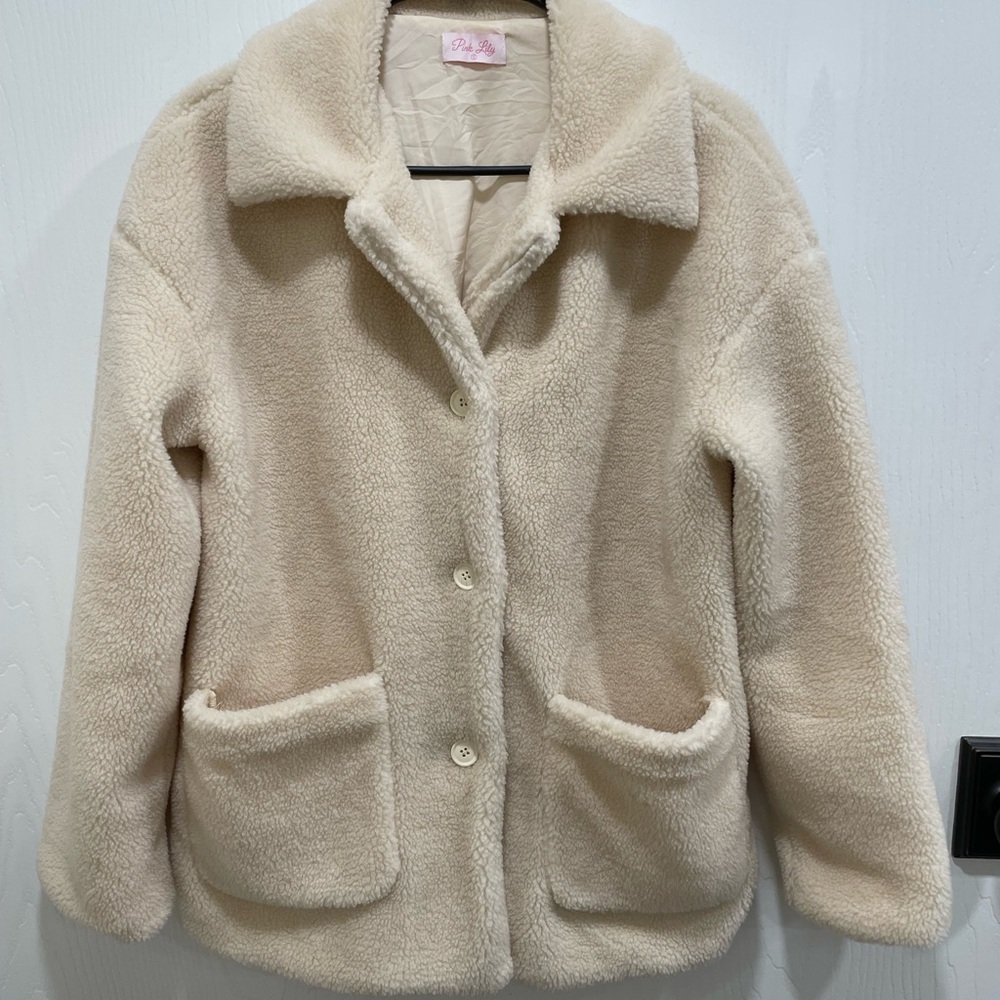Pink Lily Cream Teddy Bear Coat